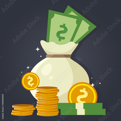 Bag of money and coins illustration