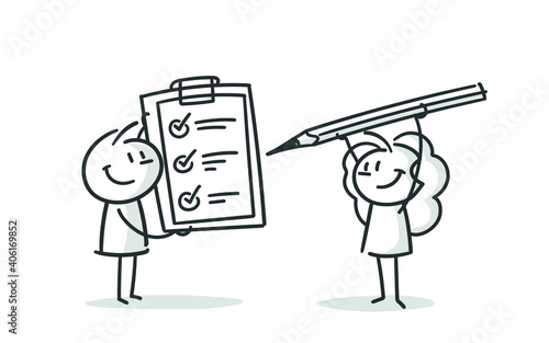 stick figures: checkmarks on board, survey, to do list (no. 44)	