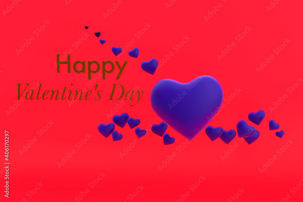 Happy Valentine's Day Romantic Background with Realistic 3d heart