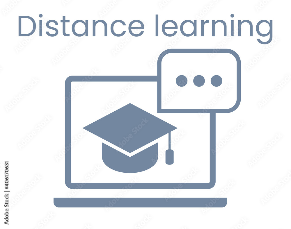 E-learning concept. Distance learning icon. Online training courses. Home leisure. Isolated vector element. E-learning concept. Distance learning icon. Online training courses. Home leisure. Isolated vector element.