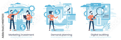 Marketing accounting concept. Finance management. Marketing investment. Digital auditing, business plan. Digital sales. Demand planning,