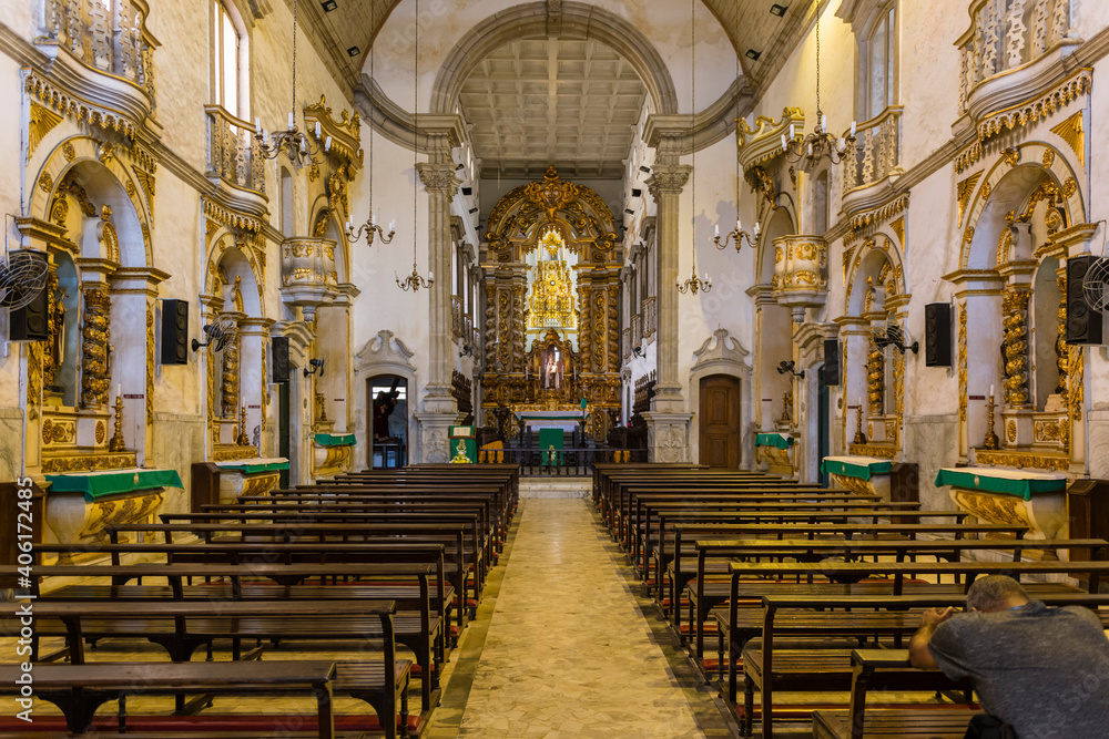 Interior of the Church in the Rococo style, from the 18th century, Nossa Senhora do Carmo in the city of Santos.