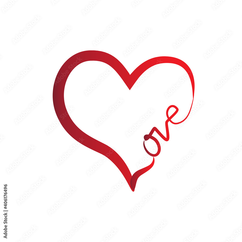 Valentines love lettering heart shape logo vector
