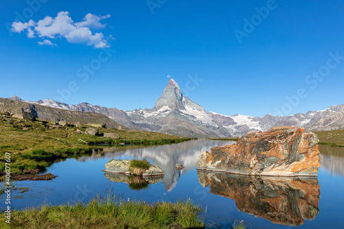 Matterhorn reflected in the Stellisee, Zermatt, Valais, Switzerland