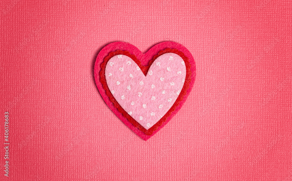 Simple Background with Felt Love Hearts on Pink Background