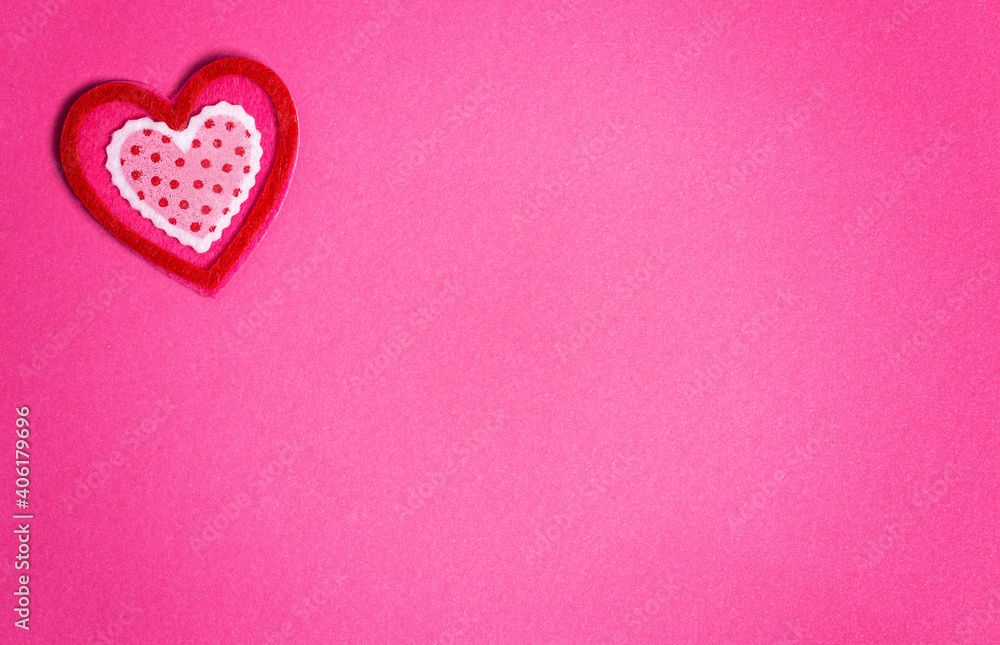 Simple Background with Felt Love Hearts on Pink Background