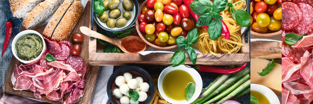 Collage of traditional italian food. Mediterranean cuisine. Collage of traditional italian food. Mediterranean cuisine.