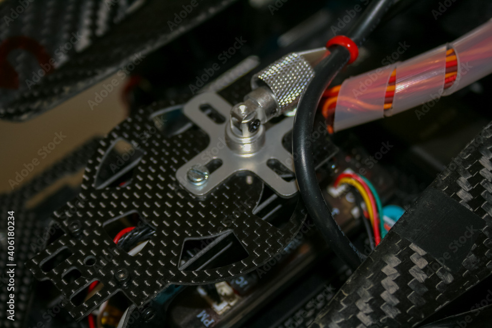 Fototapeta premium Drone design prototype and build showing different electronic modules.