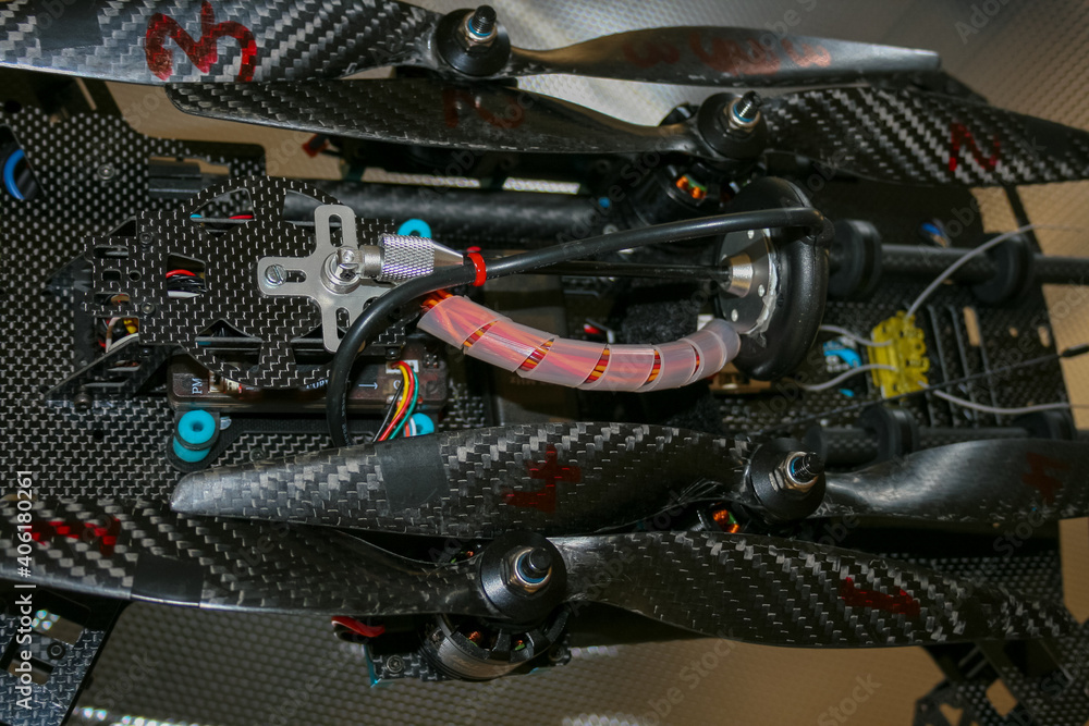 Fototapeta premium Drone design prototype and build showing different electronic modules.