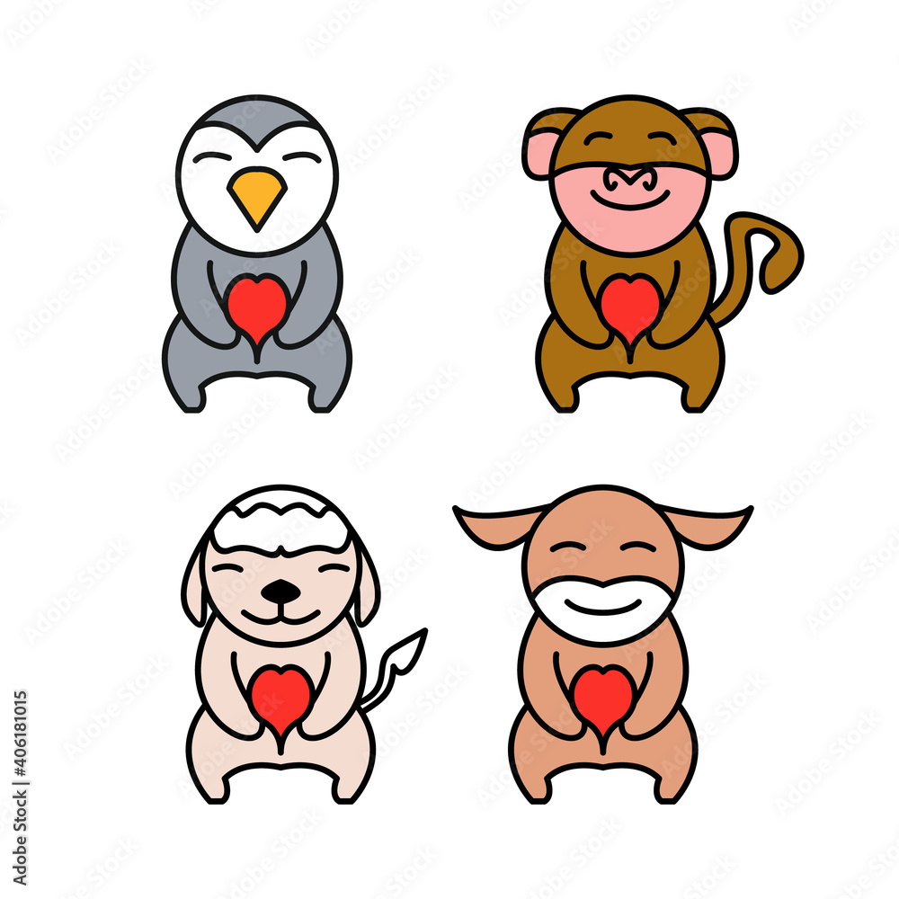 Animal set with heart concept, for valentine day. creative design vector template Animal set with heart concept, for valentine day. creative design vector template
