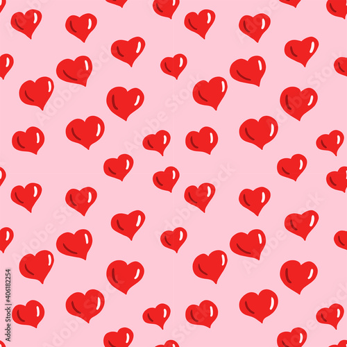 Fototapeta Naklejka Na Ścianę i Meble -  Seamless background with red hearts on pink background, for Valentine's Day.