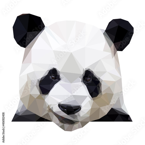 Black and white asian Panda bear low polygon illustrative design head.