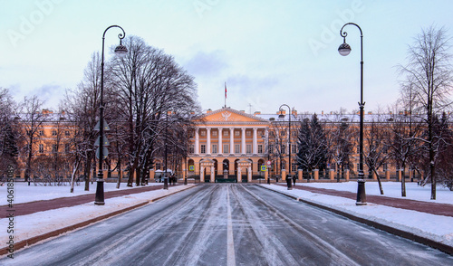 Saint Petersburg administration building Smolny institute at night. photo