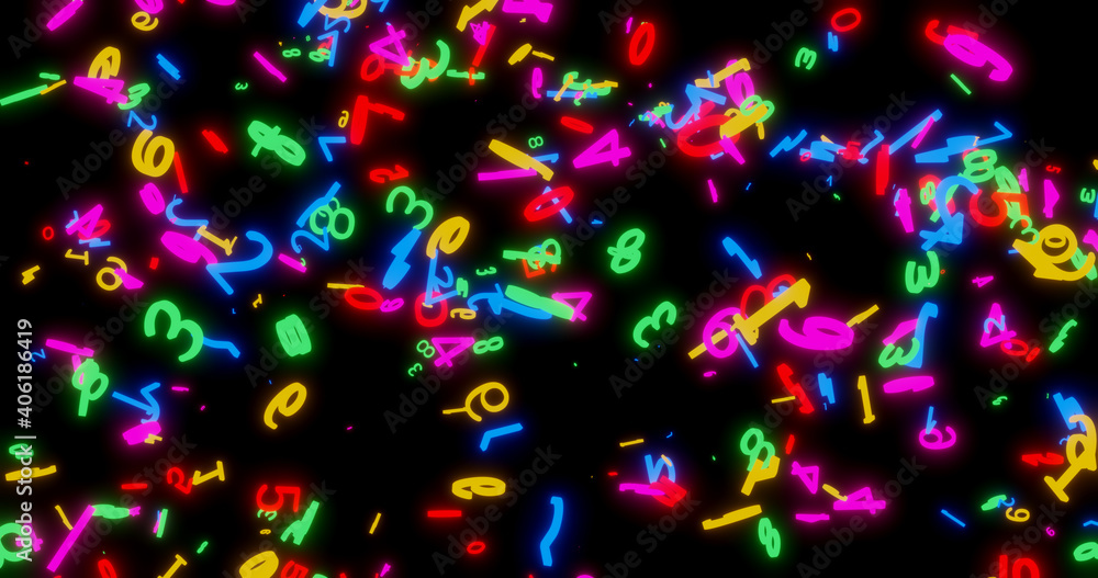 Render with bright multicolored numbers on a black background