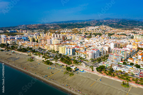 Top view of the beaches and hotels of Torre del Mar on Mediterranean coast. Spain