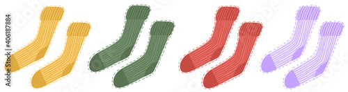 Sticker pack of cute and simple socks in bright trendy colors. Scandinavian style concept for decoration of cover, card, web, app, wrapping papper. 