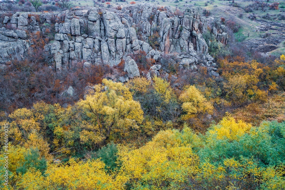 Aktovsky Canyon in Ukraine surrounded large stone boulders Aktovsky Canyon in Ukraine surrounded large stone boulders