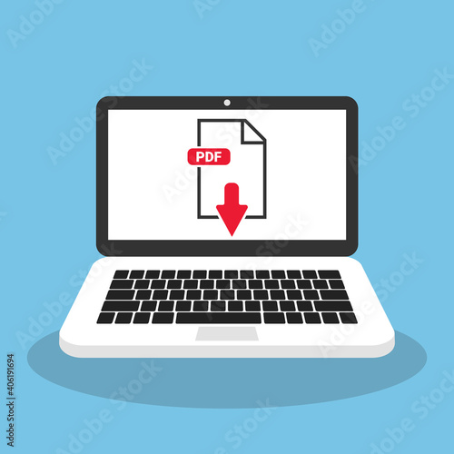 Laptop and download file icon. Vector illustration.