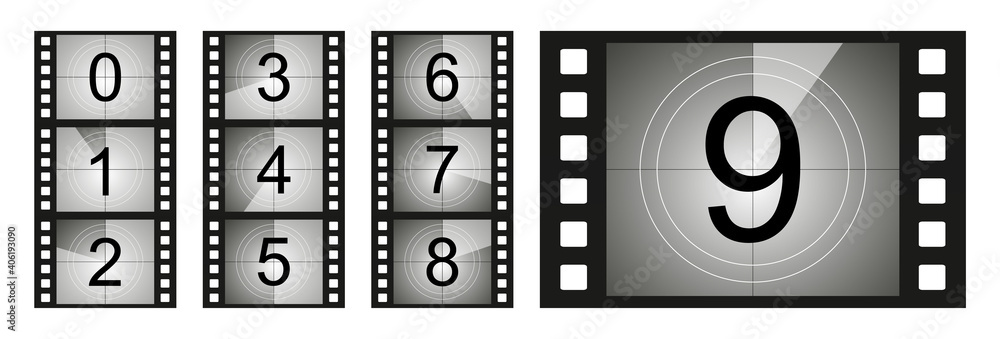 Set of countdown frame. Film countdown. Movie timer count. Retro cinema strip. Vintage timer count. Set of countdown frame. Film countdown. Movie timer count. Retro cinema strip. Vintage timer count.