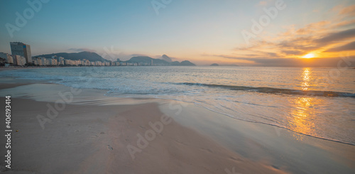 deserted Copacabana beach during the Coronavirus Infection  COVID-19  pandemic.