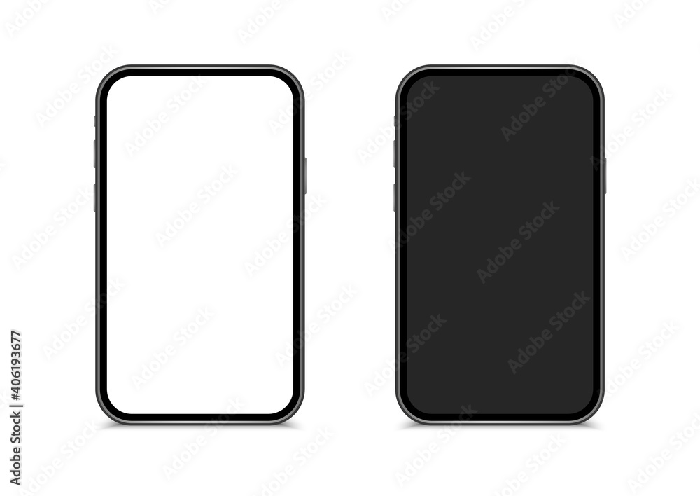 Smartphone mockup set. Realistic mobile phone with blank white and black screen. Phone front view. Modern device. Smartphone mockup set. Realistic mobile phone with blank white and black screen. Phone front view. Modern device.