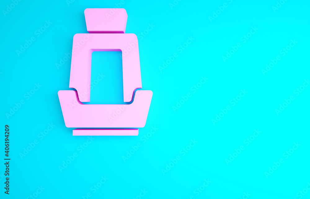 Pink Car seat icon isolated on blue background. Car armchair. Minimalism concept. 3d illustration 3D render. Pink Car seat icon isolated on blue background. Car armchair. Minimalism concept. 3d illustration 3D render.