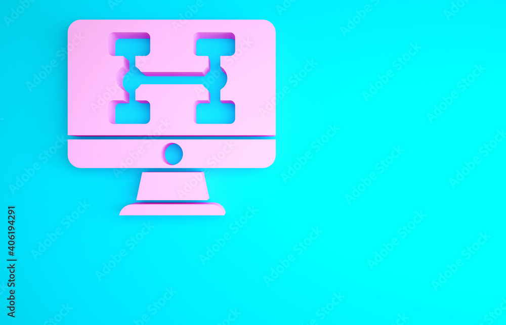 Pink Hardware diagnostics condition of car icon isolated on blue background. Car service and repair parts. Minimalism concept. 3d illustration 3D render. Pink Hardware diagnostics condition of car icon isolated on blue background. Car service and repair parts. Minimalism concept. 3d illustration 3D render.