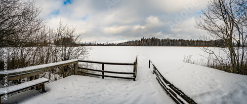 Winter hike around Lake Hosskirch near Koenigseggwald photo