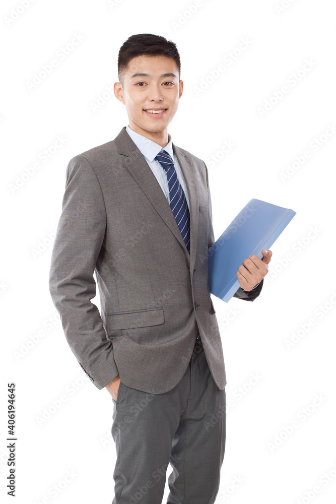 Portrait of young bisiness man holding folder Portrait of young bisiness man holding folder