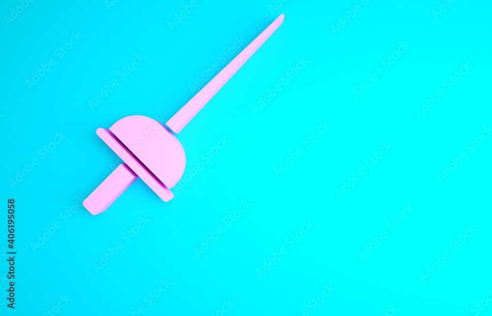 Pink Fencing icon isolated on blue background. Sport equipment. Minimalism concept. 3d illustration 3D render. Pink Fencing icon isolated on blue background. Sport equipment. Minimalism concept. 3d illustration 3D render.