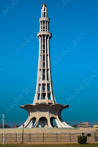 Lahore, Pakistan - Jan 17 2021 : Minar e Pakistan beautiful historic landmark of Pakistan