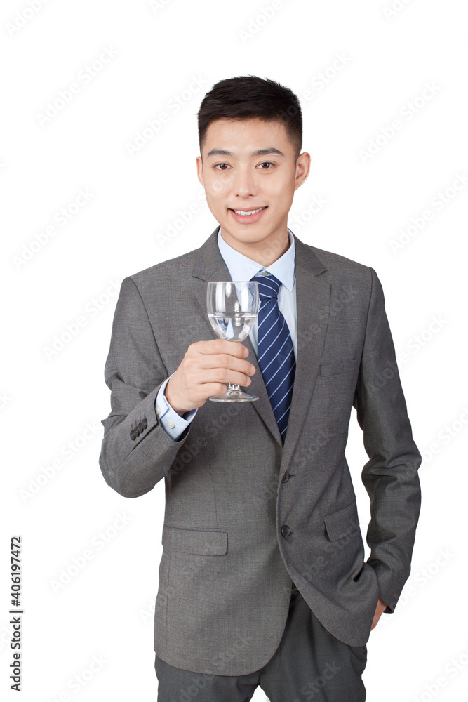 Portrait of young Successful businessman holding wine glass Portrait of young Successful businessman holding wine glass