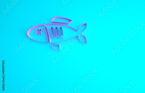 Pink Dried fish icon isolated on blue background. Minimalism concept. 3d illustration 3D render.