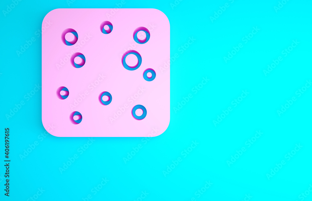 Pink Beer bubbles icon isolated on blue background. Minimalism concept. 3d illustration 3D render. Pink Beer bubbles icon isolated on blue background. Minimalism concept. 3d illustration 3D render.