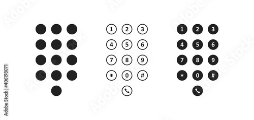 Phone dial icon. Smartphone number pad element. Mobile screen keypad interface in vector flat
