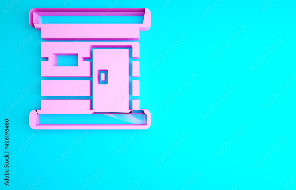 Pink Sauna wooden bathhouse icon isolated on blue background. Heat spa relaxation therapy bath and hot steam healthcare, relax therapy. Minimalism concept. 3d illustration 3D render. Pink Sauna wooden bathhouse icon isolated on blue background. Heat spa relaxation therapy bath and hot steam healthcare, relax therapy. Minimalism concept. 3d illustration 3D render.