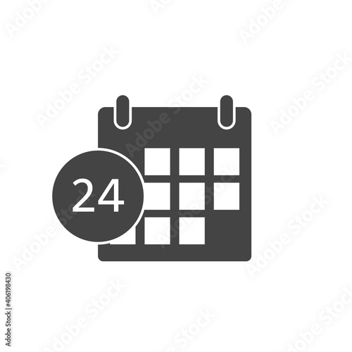 Calendar vector icon with 24 hour on white isolated background.