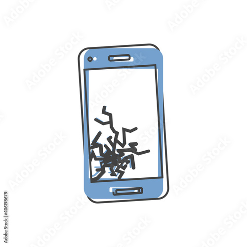 Vector icon broken phone on cartoon style on white isolated background.