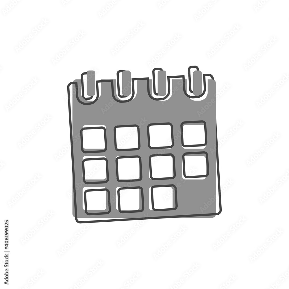 Vector Calendar icon on cartoon style on white isolated background on cartoon style. Vector Calendar icon on cartoon style on white isolated background on cartoon style.