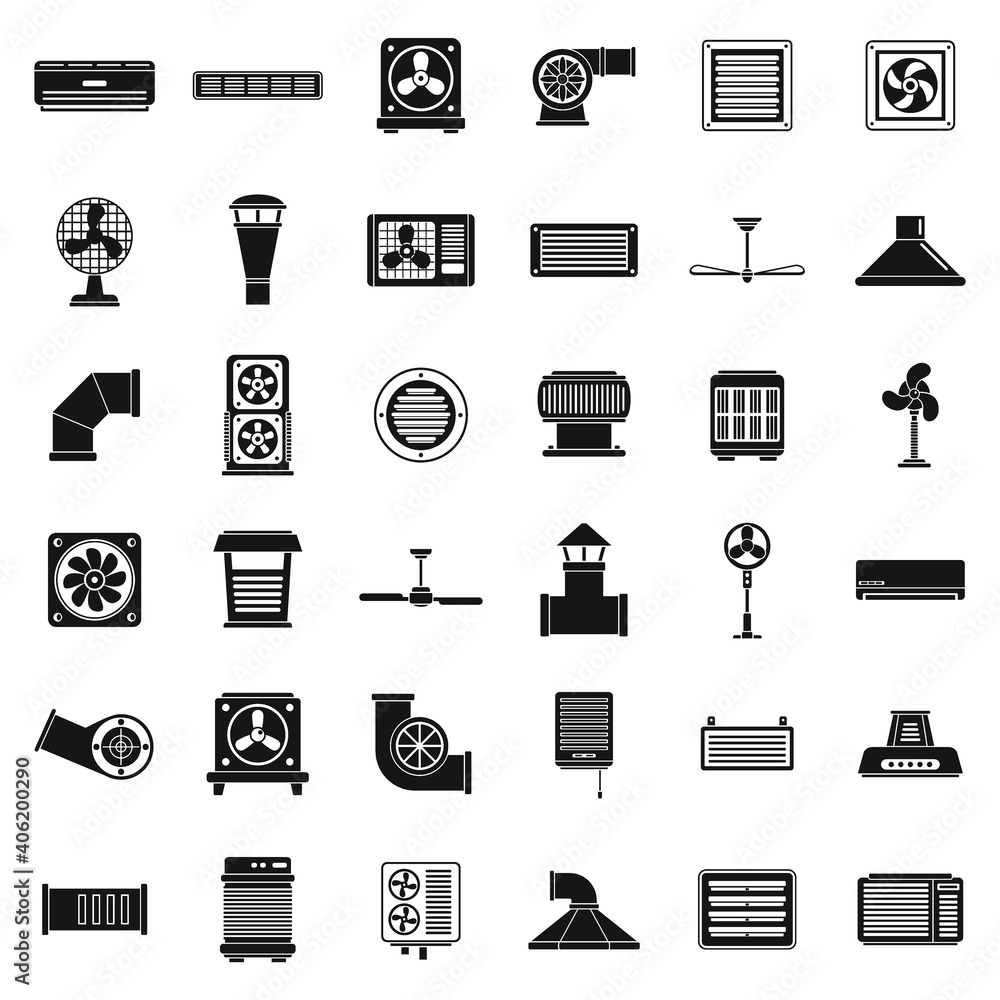 Ventilation air icons set. Simple set of ventilation air vector icons for web design on white background Ventilation air icons set. Simple set of ventilation air vector icons for web design on white background