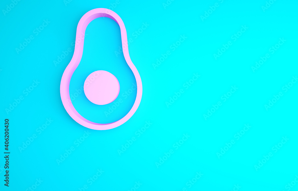 Pink Avocado fruit icon isolated on blue background. Minimalism concept. 3d illustration 3D render. Pink Avocado fruit icon isolated on blue background. Minimalism concept. 3d illustration 3D render.