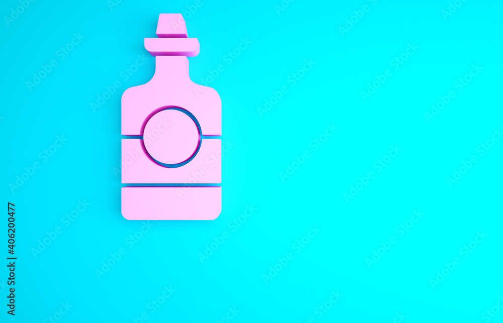 Pink Tequila bottle icon isolated on blue background. Mexican alcohol drink. Minimalism concept. 3d illustration 3D render. Pink Tequila bottle icon isolated on blue background. Mexican alcohol drink. Minimalism concept. 3d illustration 3D render.