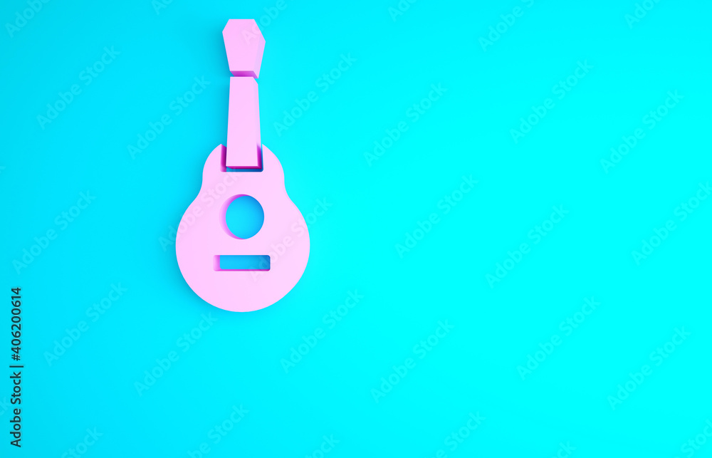 Pink Mexican guitar icon isolated on blue background. Acoustic guitar. String musical instrument. Minimalism concept. 3d illustration 3D render. Pink Mexican guitar icon isolated on blue background. Acoustic guitar. String musical instrument. Minimalism concept. 3d illustration 3D render.