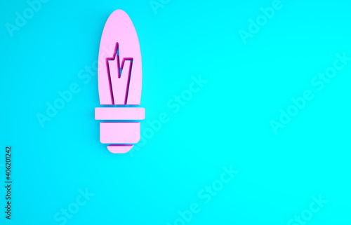 Pink Light bulb with concept of idea icon isolated on blue background. Energy and idea symbol. Inspiration concept. Minimalism concept. 3d illustration 3D render.