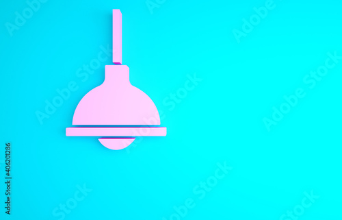 Pink Lamp hanging icon isolated on blue background. Ceiling lamp light bulb. Minimalism concept. 3d illustration 3D render.