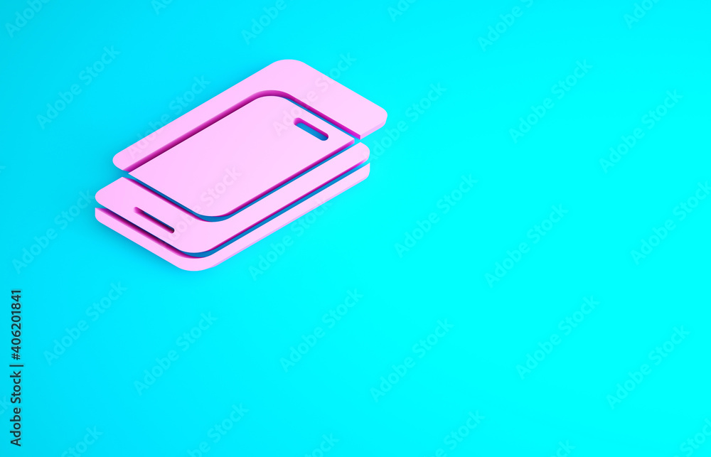 Pink Glass screen protector for smartphone icon isolated on blue background. Protective film for glass. Transparent soft glass for mobile phone. Minimalism concept. 3d illustration 3D render. Pink Glass screen protector for smartphone icon isolated on blue background. Protective film for glass. Transparent soft glass for mobile phone. Minimalism concept. 3d illustration 3D render.