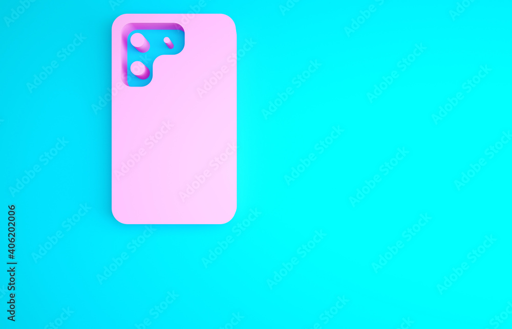 Pink Smartphone, mobile phone icon isolated on blue background. Minimalism concept. 3d illustration 3D render. Pink Smartphone, mobile phone icon isolated on blue background. Minimalism concept. 3d illustration 3D render.