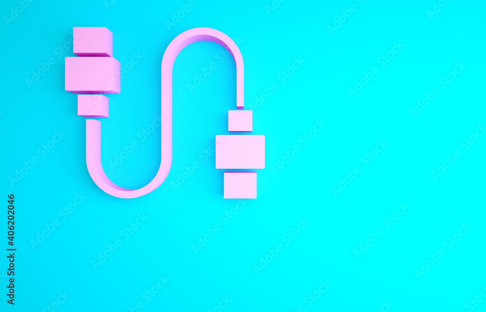 Pink USB cable cord icon isolated on blue background. Connectors and sockets for PC and mobile devices. Minimalism concept. 3d illustration 3D render. Pink USB cable cord icon isolated on blue background. Connectors and sockets for PC and mobile devices. Minimalism concept. 3d illustration 3D render.