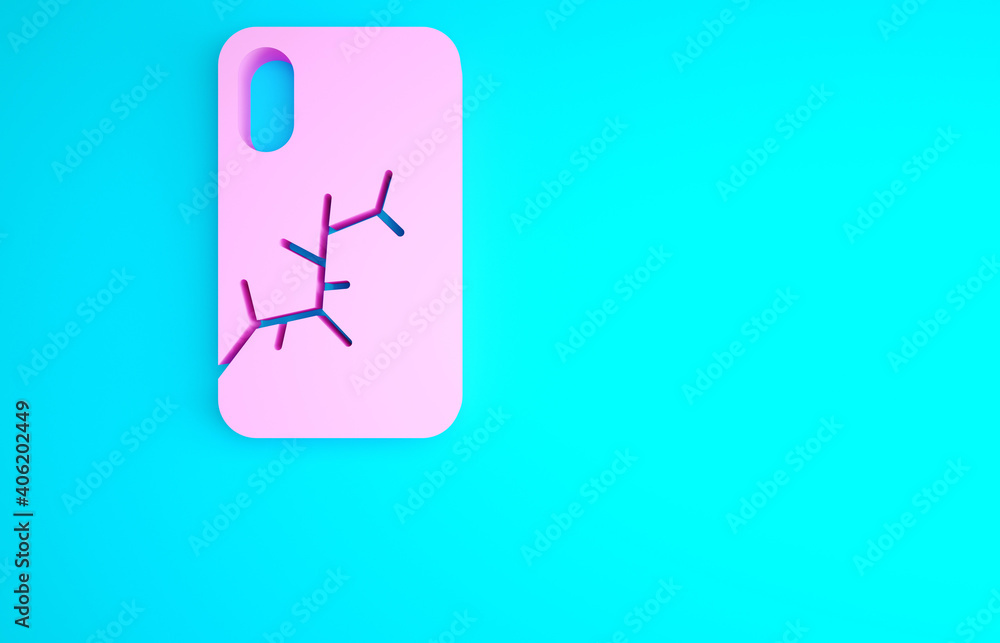 Pink Smartphone with broken screen icon isolated on blue background. Shattered phone screen icon. Minimalism concept. 3d illustration 3D render. Pink Smartphone with broken screen icon isolated on blue background. Shattered phone screen icon. Minimalism concept. 3d illustration 3D render.