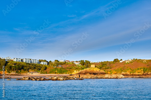 Image of La Portelet bay with Janvrin's Tomb and headland from the South photo